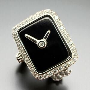Genuine Black Onyx Sterling Silver Ring Size 7.25 – Statement Watch Face Design